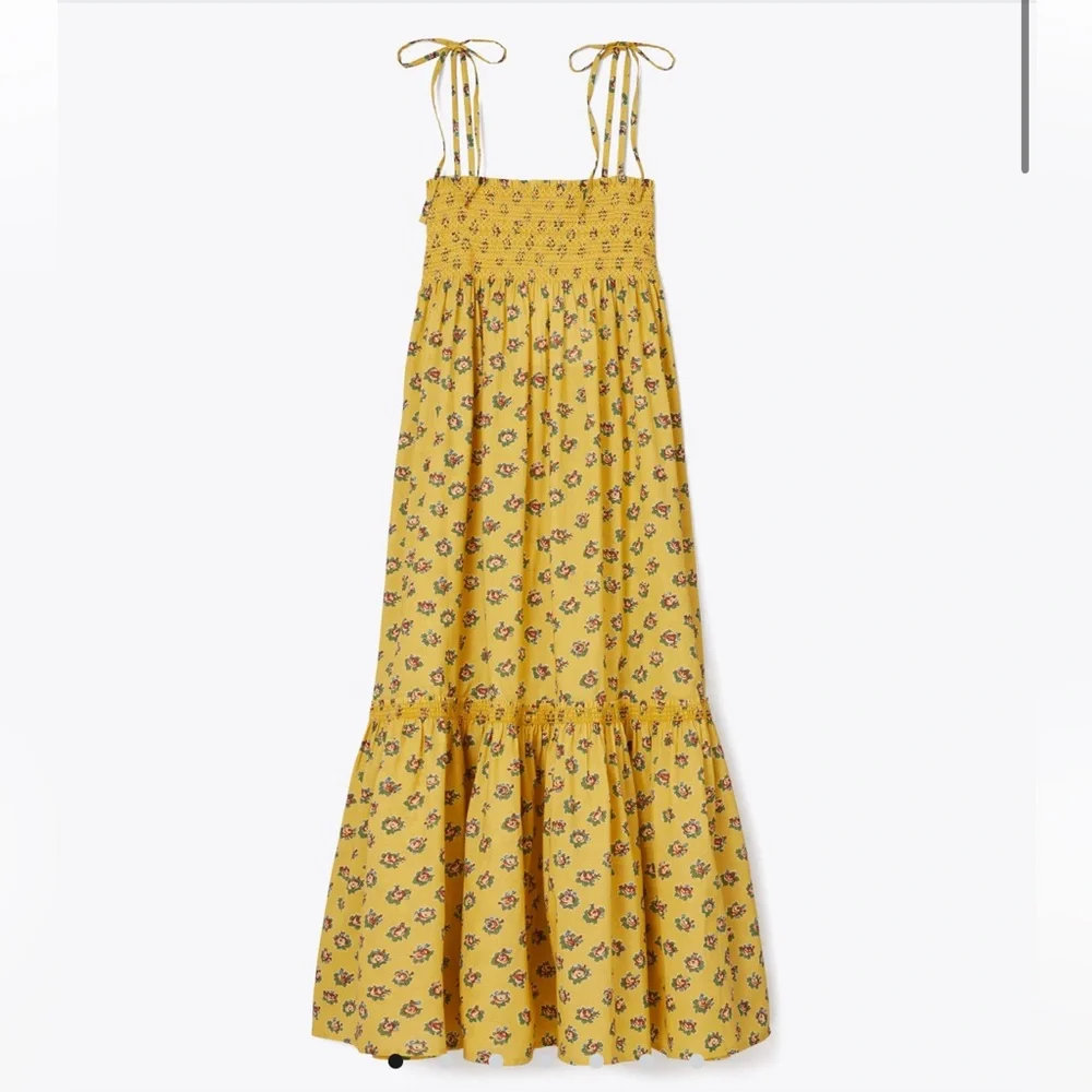 Tory Burch 100% Cotton Smocked Cotton-Voile Skirt Dress Yellow Garden Rose XL